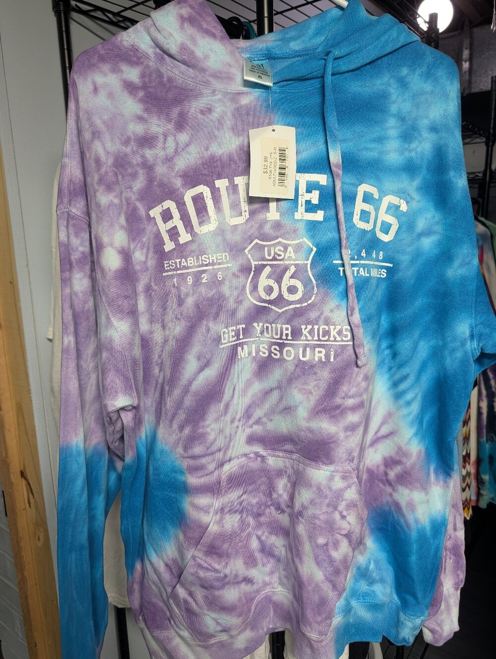 Route 66 Tie-Dye Hoodie - Purple & Blue Top